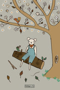 Postcard / bear on a tree trunk - soon on the website